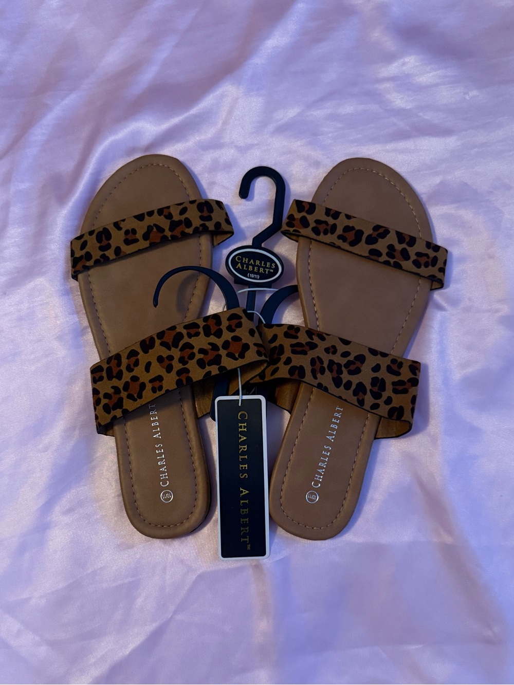 Charles Albert Leopard-Print Double Strap Slide Sandals - Tan